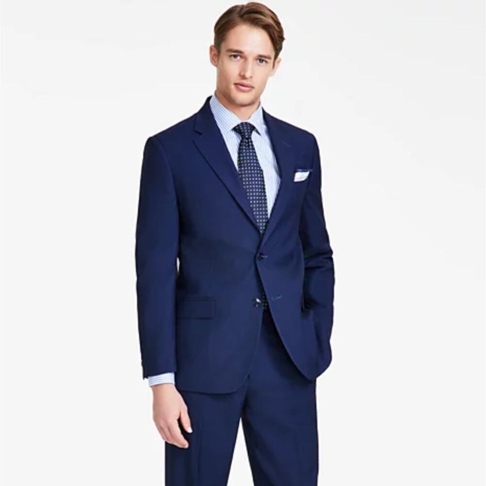 Nautica Men's Blue Birdseye Modern-Fit Bi-Stretch Formal Suit Blazer Size 44S